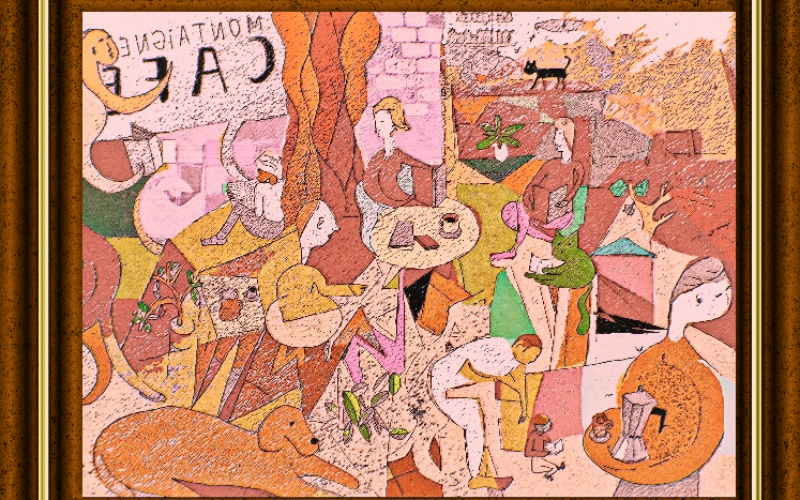 Entonces, ¿cuál es la metasemántica del aperitivo? – Visiones de Café Montaigne [Pinturas & Dibujos] – I – Arturo del Río Rodríguez